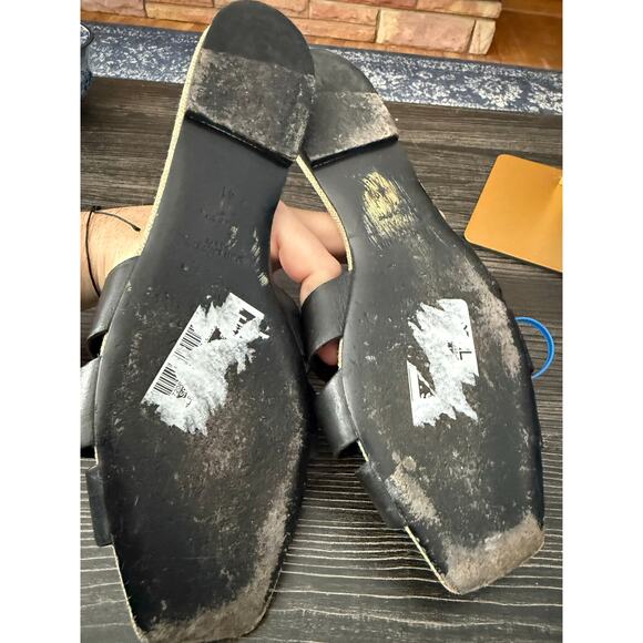 Yves Saint Laurent Beige Jute and Black Tribute Flat Slide Sandals Sz. 10.5 - Picture 4 of 8